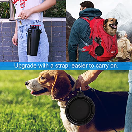 Dog Travel Water Bottle Collapsible Bowls, 2 in 1 Pet Food Container with Collapse Bowls, Outdoor Portable Water Bowls for Walking, Traveling, Camping and Hiking (Black) - color: Black