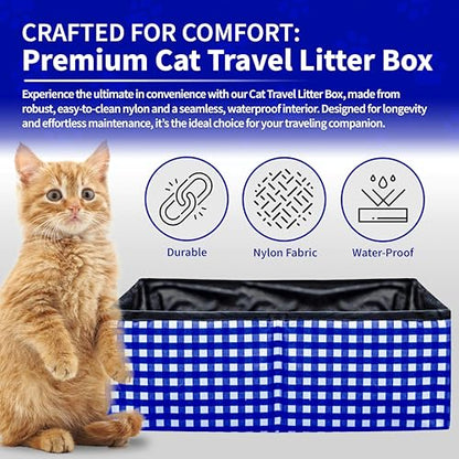 Pet Fit For Life - Vibrant Collapsible Travel Cat Litter Box - Portable, Foldable, Compact Design with Bonus Water Bowl - Ideal for Car & Camping - Reusable, Cats Safe - Blue, (16"x12"x5") - color: Blue