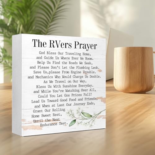 LVQHI Inspirational RVers Prayer Wooden Block Sign, Spiritual Camper Decor For Motorhome & Van Life, Sentimental Travel Blessing Plaque, New RV Gift 5"L x 5"W x 1.2"H