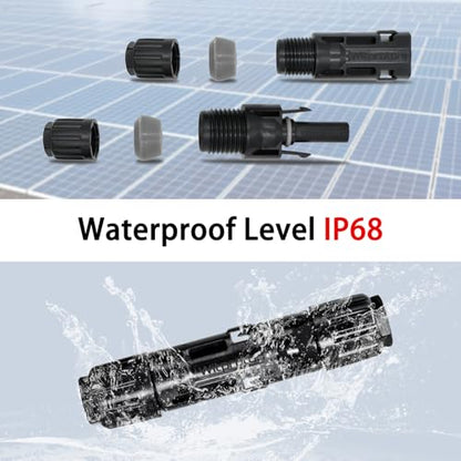 8AWG Solar Connectors IP68 Waterproof 1500V 70A Solid Tinned Copper Terminal Black 5 Pairs for Solar PV Panel Cable(10mm²) - size: 10mm2 (8AWG)