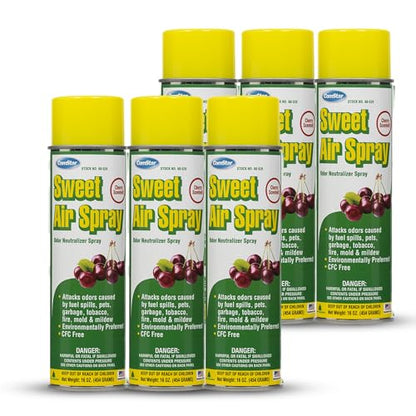 Sweet Air Spray, 16 Ounces Aerosol, Odor Neutralizer Spray With Strong But Pleasant Cherry Scent, Works Fast to Eliminate Unwanted Fuel, Garbage, HVAC Odors, Made In USA (PACK OF 6) - size: 16 Ounce (Pack of 6)