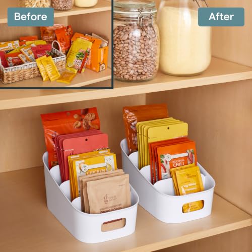 YouCopia ShelfBin Packet Organizer, 4-Tier Stairstep Raised Divided Bin, BPA-Free Storage Caddy for Kitchen Pantry and Cabinet Organization, Tea Bags, Medicine, and More - size: Tiered Packet Organizer