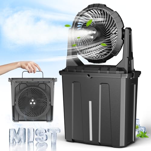 Ausic 10″ 9L Portable Misting Fan, [Max 55Hrs] Golf Cart Mister Fan for Outside Patios, 20000mAh Outdoor Rechargeable Battery Operated Water Cooling Fan, Summer Camping Essentials - 3 Spray Misters - color: Black, size: 20000mAh