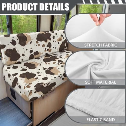 Cow Pattern RV Dinette Cushion Covers Stretch Camper Cushion Slipcover Furniture Protector 1 Bench Cover 1 Backrest Cover RV Accessories for Inside - color: Cow Pattern