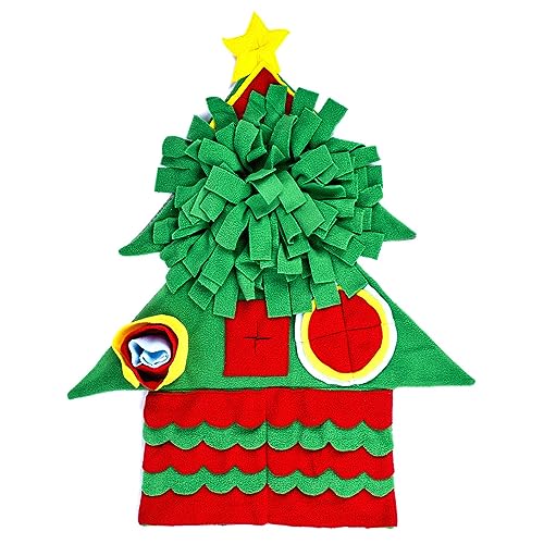 Ferret Cats Snuffle Mat Fleece Foraging Mats Interactive Feeding Toy Small Animal Rabbit Guinea Pig Rat Hamster Anti Slip Treat Dispenser Slow Feeder (Christmas Tree) - color: Christmas Tree