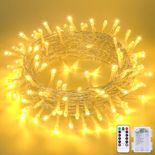 JMEXSUSS 33ft 100 LED Warm White String Lights for Room Decor, Battery Operated Christmas Lights with 8 Modes Remote, Twinkle Fairy Mini Lights for Bedroom Home Wall House Decor - color: Warm White, size: 1*100LED