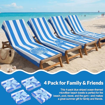 Frienda 4 Pack Microfiber Oversized Lightweight Beach Towel 71x32 in for Women Men Microfiber Quick Dry Sand Free Ocean Coastal Towels for Beach Pool Travel (Blue and White Stripes) - style: Blue and White Stripes