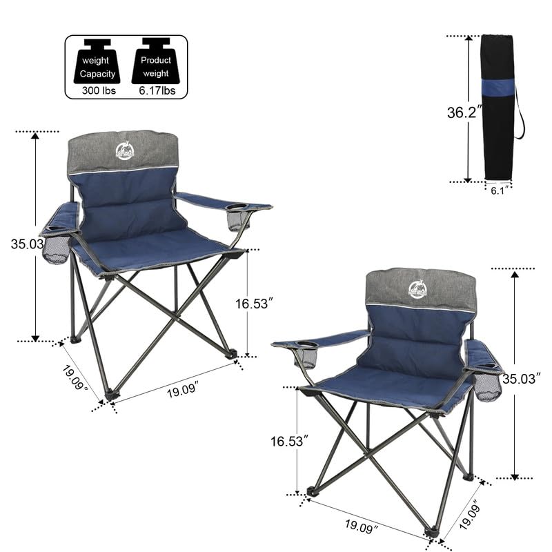 Northroad Outdoor Camping Chair Set of 3,Folding Padded Camp Chair,Collapsible Conversation Set w/1 Sofa,2 Single Chairs for Family Patio,Beach (Blue) - color: Blue, style: no table