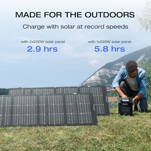 EF ECOFLOW Solar Generator Delta 2 with 220W Solar Panel, 1024Wh LFP(LiFePO4) Battery, 1800W AC/100W USB-C Output, Fast Charging Portable Power Station for Home Backup Power, Camping & RVs - style: DELTA 2+220W