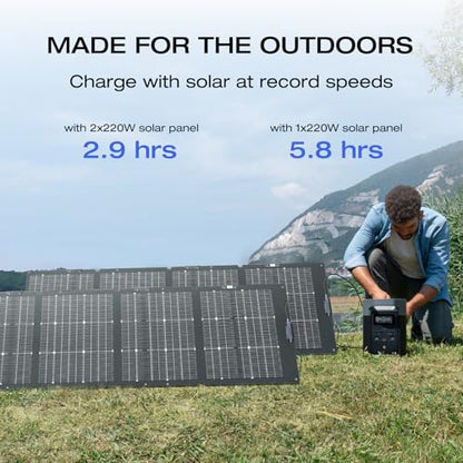 EF ECOFLOW Solar Generator Delta 2 with 220W Solar Panel, 1024Wh LFP(LiFePO4) Battery, 1800W AC/100W USB-C Output, Fast Charging Portable Power Station for Home Backup Power, Camping & RVs - style: DELTA 2+220W