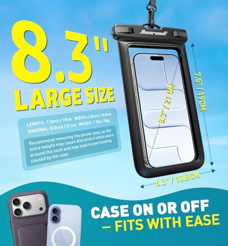 Hiearcool Universal Waterproof Phone Pouch,Underwater Dry Bag for iPhone 17 16 15 14 13 Pro Max XS Plus up to 8.3",IPX8 Cell Phone Case for Cruise Travel Essentials-Black&Clear-2Pack - color: Black&Clear