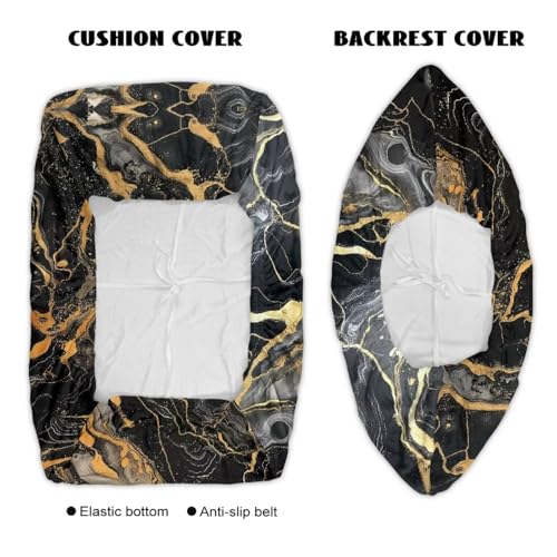 Black Gold Marble Pattern 2 Pcs RV Dinette Cushion Covers Replacement RV Dinette Booth Seats Cover Elastic Sofa Chair Cover Furniture Protector for RV Camper Car Bench - color: Black Gold Marble