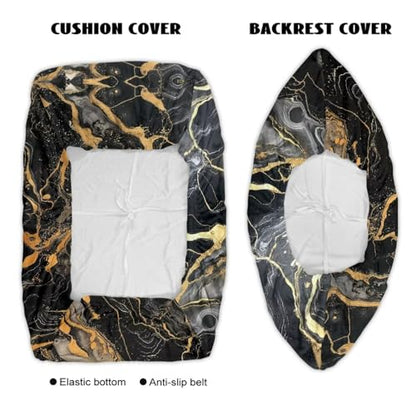 Black Gold Marble Pattern 2 Pcs RV Dinette Cushion Covers Replacement RV Dinette Booth Seats Cover Elastic Sofa Chair Cover Furniture Protector for RV Camper Car Bench - color: Black Gold Marble