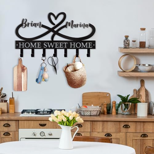 Dyoart Personalized Couple's Name Key Rack, Wall Mounted Metal Key Holder for Housewarming Gifts,ignent Bedding - color: 01 Heart