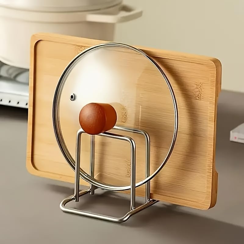 1PCS Space-Saving Stainless Steel Pot Lid and Cutting Board Organizer Combo - Heavy-Duty Countertop Rack with Non-Shake Design