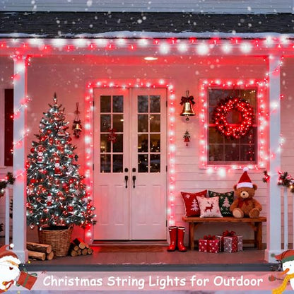 JMEXSUSS 2 Pack Red and White Battery Christmas Lights, Each 33ft 100 LED Battery Powered String Lights with Remote for Tree Patio Yard House Party Birthday Outside - color: Red&White, size: 2*100LED