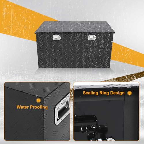 Black 44 Inch Truck Chest Tool box Heavy Duty Aluminum Stripes Plated Pick Up Truck Bed Box Waterproof RV Trailer Toolbox Storage with Side Handle and Lock Keys –44"x24"x24" - color: Black, size: 44"x24"x24"