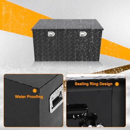 Black 44 Inch Truck Chest Tool box Heavy Duty Aluminum Stripes Plated Pick Up Truck Bed Box Waterproof RV Trailer Toolbox Storage with Side Handle and Lock Keys –44"x24"x24" - color: Black, size: 44"x24"x24"