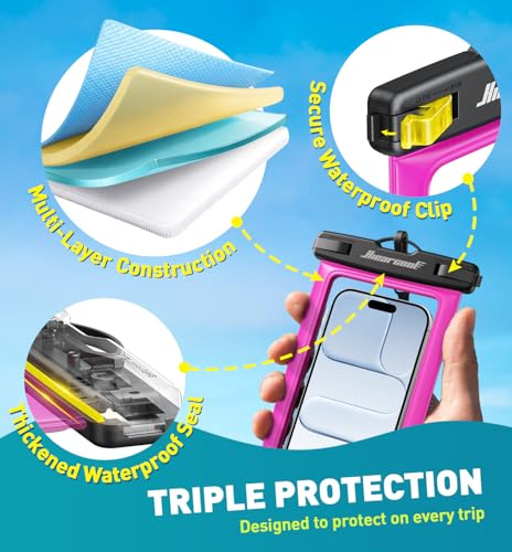 Hiearcool Waterproof Phone Pouch,Waterproof Phone Case for iPhone 17 16 15 14 13 Pro Max Plus up to 8.9",IPX8 Cellphone Dry Bag for Beach Cruise Travel-Bright Red-2Pack - color: 2Bright Red