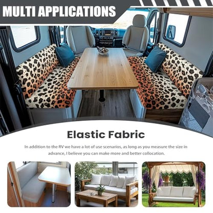 Brown Leopard Gradient Print 2Pcs RV Dinette Cushion Covers Camper Cushion Stretch Slipcover Furniture Protector for RV Camper Sofa Backrest & Bench Covers, 2Set - color: Brown Leopard Gradient