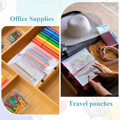 Giantree 100 Pack Mesh Zipper Pencil Pouch Bulk, 9' x 5'' Small Clear Pencil Cases Pouch Multipurpose Cosmetics Toiletry Bags for School Supplies File Travel Stationery Storage Organizing