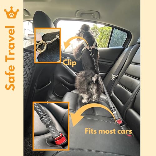 Dog Travel Kit 8PC Seat Belt Leash Barrier Net Bowl Hooks Set | Pet Car Accessories Essentials Kit, Adjustable Seat Belt Leash, Portable Collapsible Bowl, Dog Net Barrier, Headrest Hooks