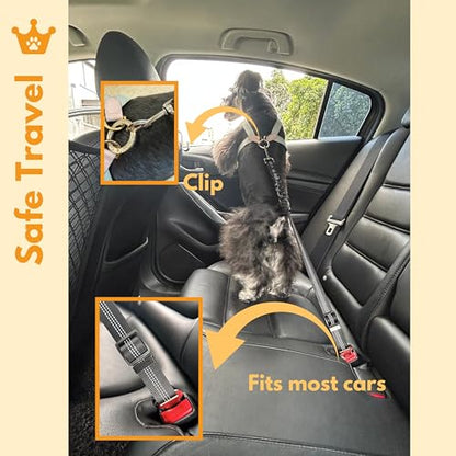 Dog Travel Kit 8PC Seat Belt Leash Barrier Net Bowl Hooks Set | Pet Car Accessories Essentials Kit, Adjustable Seat Belt Leash, Portable Collapsible Bowl, Dog Net Barrier, Headrest Hooks