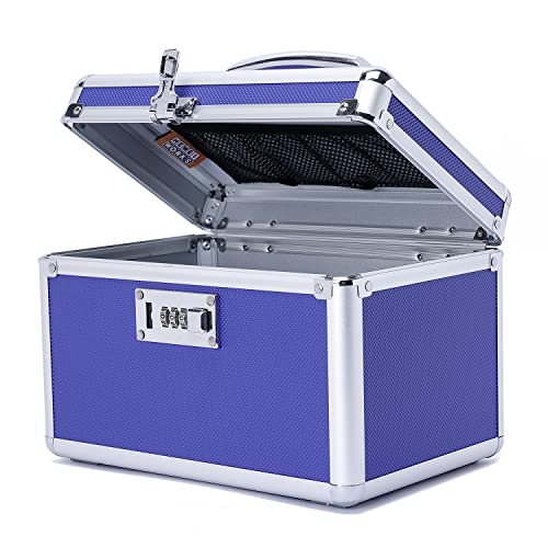 Combination Locking Medication Box with Portable Storage Case, 10.2''x 6.8''x 6.8'', Childproof Medicine Lock Organizer, Lockable Box for Documents & Valuables (Blue/Small) - color: Blue/Small