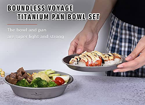 Boundless Voyage Titanium Dish Plate Bowl Set with Carry Bag Outdoor Camping Pan Campfire Tableware Cookware Mess Kit for Food Fruit Sauce (1set Ti1113T) - color: 1set Ti1113T