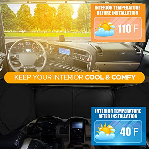 EcoNour Windshield Sun Shade for Semi Truck Windshield | Large Coverage Foldable Front Window Sunshade | Heavy Duty UV & Heat Reflective Sun Visor - size: Large-Standard