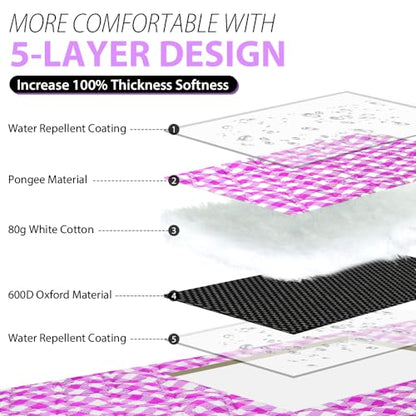 ZAZE Picnic Blanket Waterproof Sandproof, 80''x80'' 3-Layer Cute Compact Extra Large Machine Washable Foldable Beach Mat, Big XL Outdoor Blankets for Spring Summer Camping, Park, Grass(Pink and White) - color: Pink and White