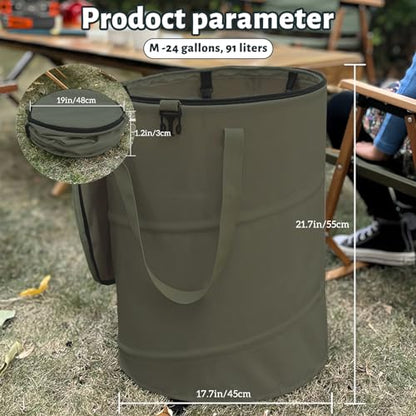 Pop up Camping Trash can with lid,Collapsible 24 Gallons Trash can with Sorting Clips,Garden Garbage Bag with Lid,Lawn and Leaf Bags - Reusable Yard Waste Bags (Green) - color: Green