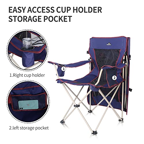 Camping Chair with Canopy - Beach Chair with Shade for Outdoor Use, Adjustable Sunshade, Cup Holder, Side Pockets - Heavy Duty Folding Chair Supports 330 lbs (Navy) - color: Navy