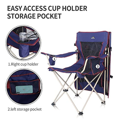 Camping Chair with Canopy - Beach Chair with Shade for Outdoor Use, Adjustable Sunshade, Cup Holder, Side Pockets - Heavy Duty Folding Chair Supports 330 lbs (Navy) - color: Navy