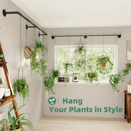 Galood Plant Hanger Indoor Hanging Planters for Indoor Plants Hanging Plant Holder Window Plant Rod Black Metal Shelves 70.8 Inch 2PCS Pot not Included - size: Black 70.8 in*2