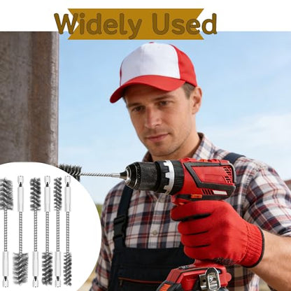 16 Pcs Stainless Steel Bore Brush Set - 5" Extended & 4" Standard Wire Brushes for Drill with 1/4" Hex Shank, Bore Cleaning Brush Set for Rust Removal, Tube, Pipe & Hole Cleaning, 5/16" to 1" Sizes