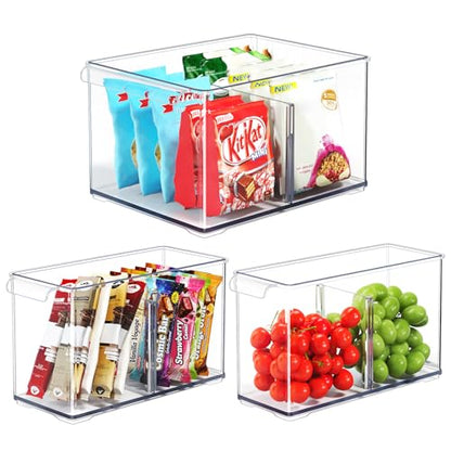 Clear Plastic Storage Bins with Dividers for Fridge Pantry Organizers and Storage Containers, 3 Pack Acrylic Stackable Sturdy Storage Boxes for Home Edit and Cabinet Organizers C6-1 - style: 2 Small +1 Large
