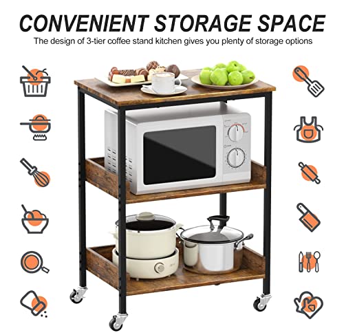 ASTARTH Kitchen Microwave Cart, 3 Tier Rolling Utility Cart on Wheels Coffee Cart, Storage Islands for Living and Kitchen Room