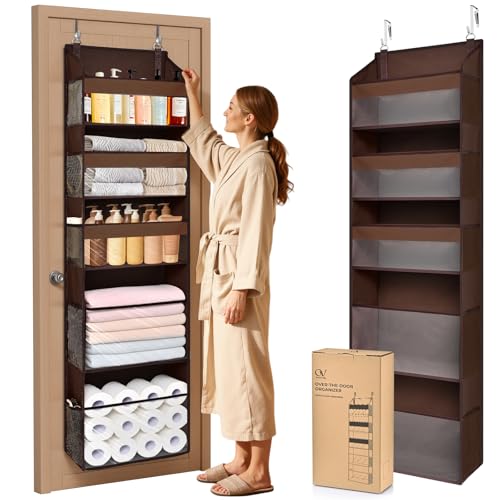 5 Tiers Over Door Organizer with 10 Mesh Side Pockets, 44 lbs Weight Capacity Hanging Storage Organizer with Clear Window Kids Toys, Shoes, Diapers, Dark Brown - color: Dark Brown, size: Large