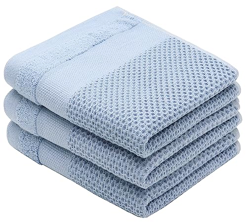 Mia'sDream Cotton Hand Towels Bath Towels Set, 13”x 28”, 3 Pack, Blue | Soft Face Towels Hand Towels for Bathroom &Kitchen, Absorbent Cotton Dish Towels For Kitchen Drying, Waffle Kitchen Towels - color: Blue, size: 13inch x 28inch