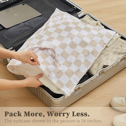Ohocut Checkered 2 Pcs Large Travel Laundry Bags for Dirty Clothes, Aesthetic Trendy Waterproof Washable Laundry Bag with Handle for Travel, Gym, Swimming Pool, Beige - color: Beige
