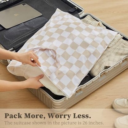 Ohocut Checkered 2 Pcs Large Travel Laundry Bags for Dirty Clothes, Aesthetic Trendy Waterproof Washable Laundry Bag with Handle for Travel, Gym, Swimming Pool, Beige - color: Beige