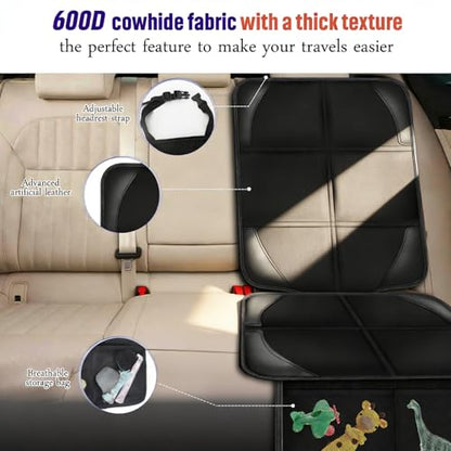 Bacgnyer Car Seat Protector, 2 Pack Carseat Seat Protectors with Thick Padding and Non-Slip Backing, Waterproof 600D Fabric Car Seat Cover for Baby Child Car Seats with 2 Mesh Pockets - color: Basic Black 2PCS