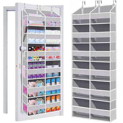 UVIAHOMI Heavy Duty Over The Door Organizer 6 Tiers, Extra Large Behind Door Storage of 12 Front & 12 Mesh Pockets, 80lb Weight Capacity, Hanging Doors Storage for Closet Bedroom Nursery, Light Gray - color: 6 Tiers - Light Gray