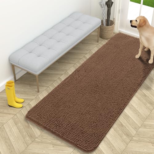 OLANLY Dog Door Mat for Muddy Paws 59x24, Absorbs Moisture and Dirt, Absorbent Non-Slip Washable Doormat, Quick Dry Chenille Mud Mat for Dogs, Entry Indoor Entryway Carpet for Inside Floor, Mocha - color: Mocha, size: 59" X 24"