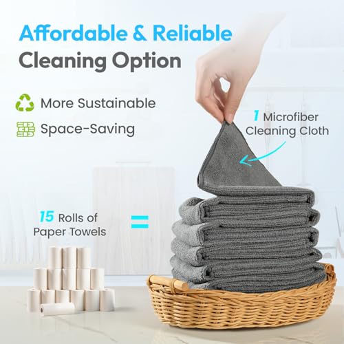 Microfiber Towels for Cars,24 Pack,12" x 12" Gray | Microfbier Cleaning Cloth Lint Free Scratch Free Super Absorbent For Kitchen Garage Window Automotive Car Rags - color: Gray