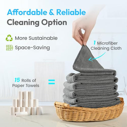Microfiber Towels for Cars,24 Pack,12" x 12" Gray | Microfbier Cleaning Cloth Lint Free Scratch Free Super Absorbent For Kitchen Garage Window Automotive Car Rags - color: Gray