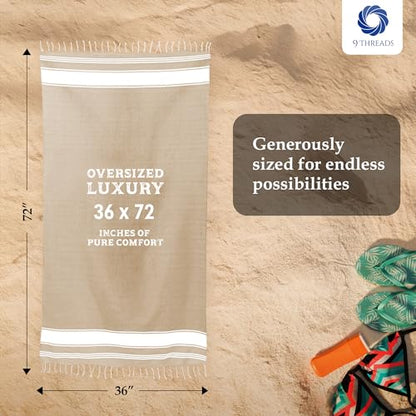 Cotton Turkish Beach Towel with Towels Oversized 36"x72" Pool Absorbent Extra Large Quick Dry Sand Travel Towel (Beige, 2 Pack) - color: Beige, size: 2 Pack