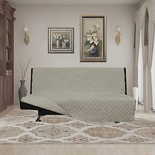 Easy-Going Futon Sofa Slipcover Reversible Sofa Cover Armless Couch Cover Water Resistant Pets, Kids, Children, Dog, Cat (Beige/Beige) - color: Beige/Beige, size: Large Futon