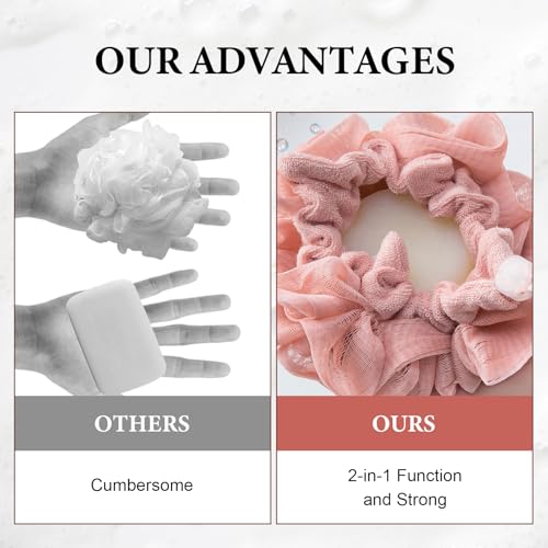3 Pcs Soap Bar Loofah, 2 in 1 Bar Soap Loofah Pouch Can Hold Soap Effective Exfoliation for Bathing (Khaki + Coffee + Pink) - style: khaki, coffee and pink